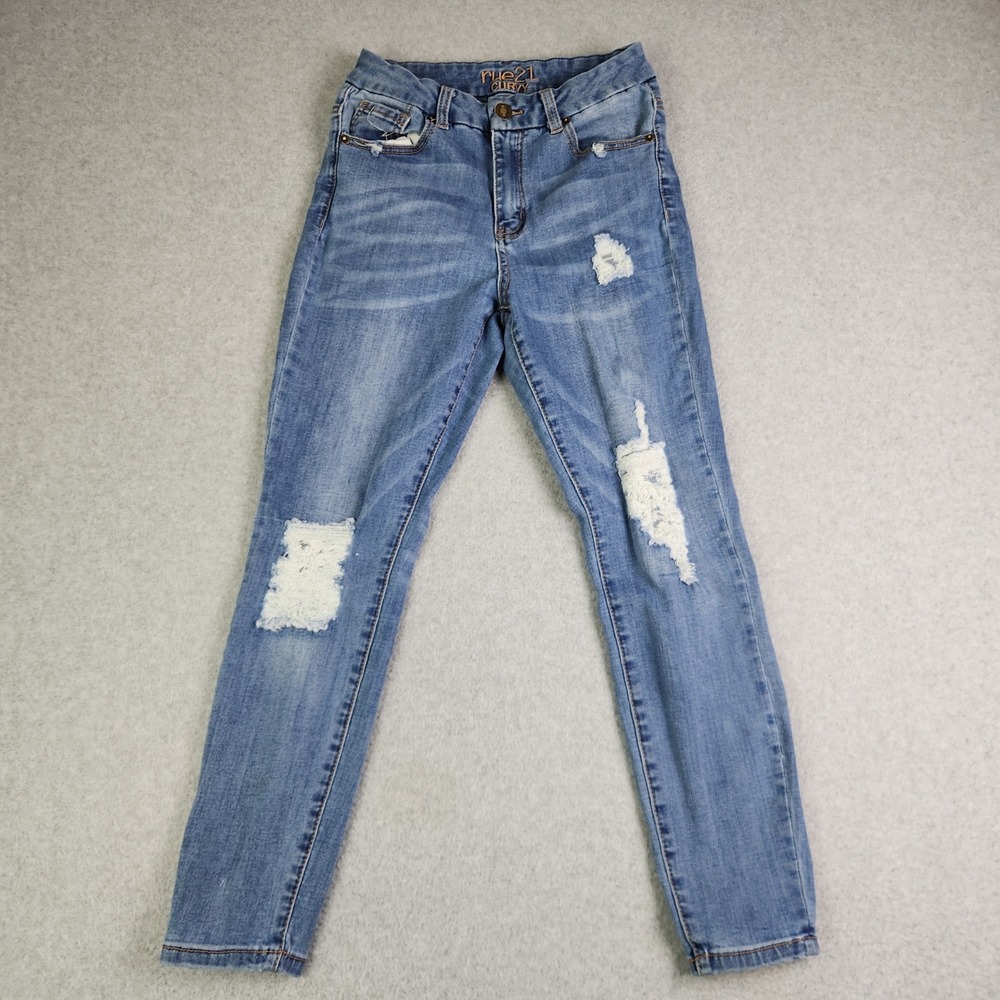 rue21 Ankle Jegging Jeans Womens 6 Blue Denim Curvy Fit‎ Distressed Streetwear